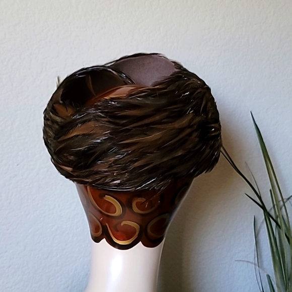 New Antique! RUTH ALAN DESIGNS Roaring 20's Gatsby Brown Pheasant & Wool Hat. - Picture 5 of 7